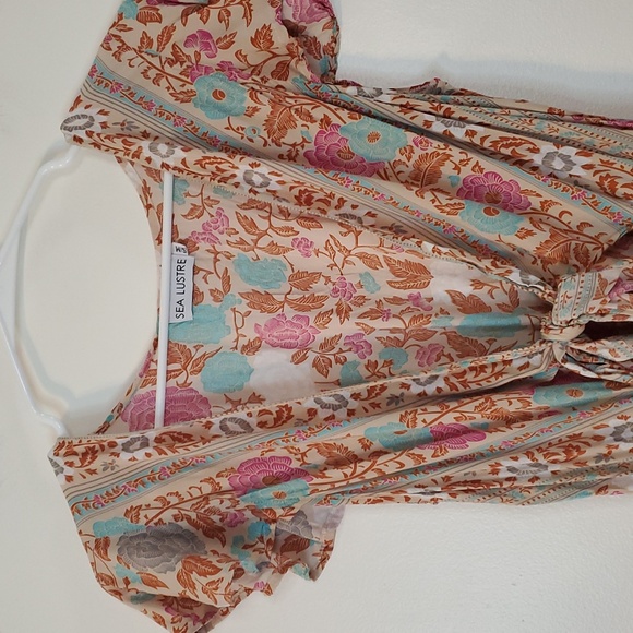 Sea Lustre Sunny Days Floral High-Low Dress Size S/M Plunging V-Neck Tie Chest - Picture 4 of 13